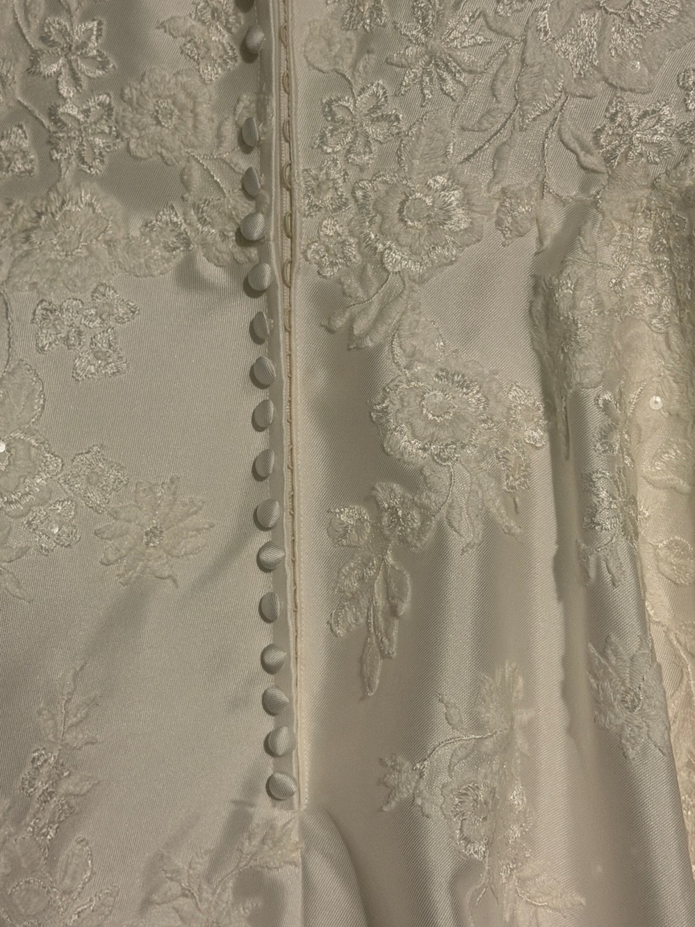 Elegant Cream Lace Wedding Dress with Covered Button Detail
